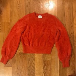 Aritzia Sunday Best Orange Fuzzy Crop Sweater